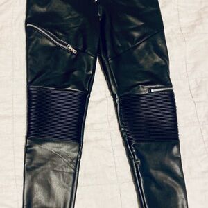 Zara Black Leather-Style Pants with Zipper Detail